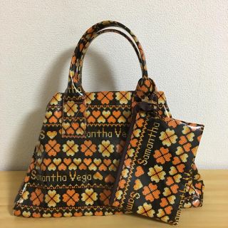 サマンサベガ(Samantha Vega)の美品　Samantha Vega 台形バック　オレンジ　ポーチ付(ハンドバッグ)