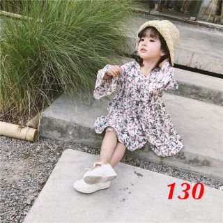 130cm キッズ　花柄　ワンピース　ホワイト　619 (ワンピース)