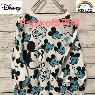 ディズニー(Disney)の[一点物][Disney]総柄ミッキーTシャツ　ホワイト／ブルー　L  003(Tシャツ/カットソー(半袖/袖なし))