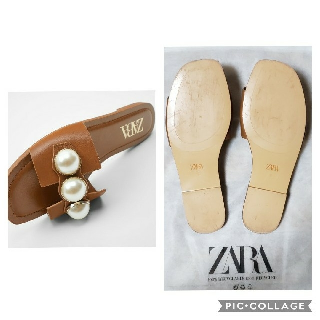ZARA(ザラ)のZARA ザラ パール付き レザー フラット サンダル レディースの靴/シューズ(サンダル)の商品写真