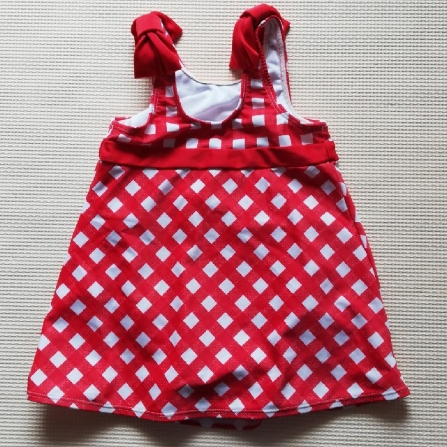 水着　ワンピース　赤と白のチェック柄 キッズ/ベビー/マタニティのキッズ服女の子用(90cm~)(水着)の商品写真