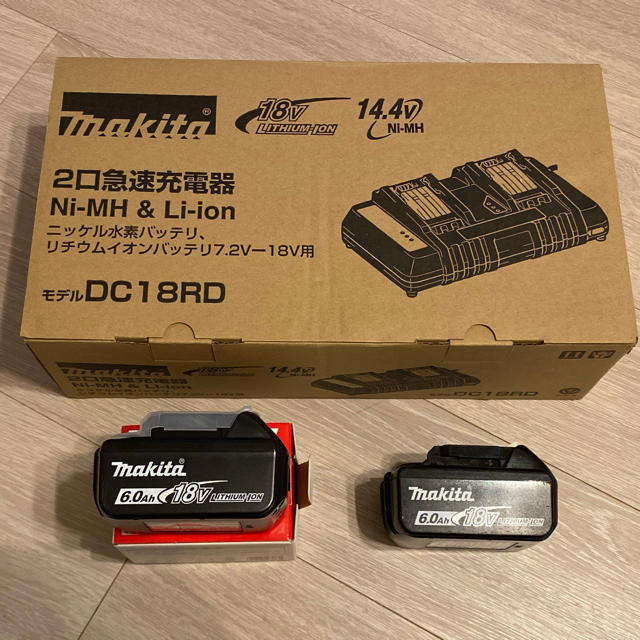 マキタ2口充電器(新品未使用)18v6Ahバッテリー2個(新品未使用と数回