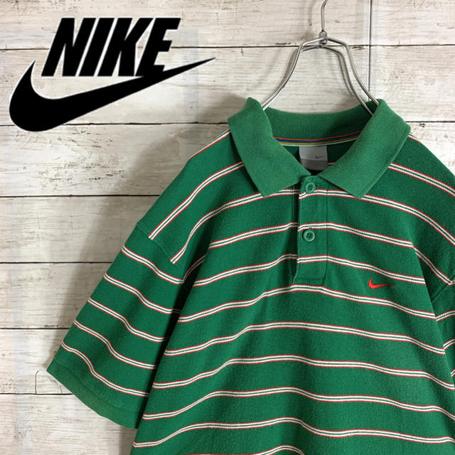 NIKE(ナイキ)の希少 古着 90s ナイキ NIKE ポロシャツ 刺繍ロゴ ボーダー メンズのトップス(ポロシャツ)の商品写真