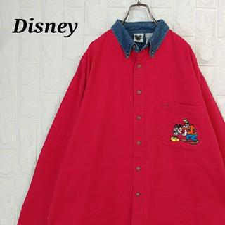 ディズニー(Disney)のディズニー ミッキー グーフィー 刺繍 BDシャツ ビッグシルエット(シャツ)