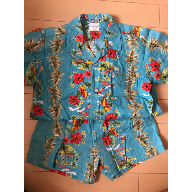 ブルー　アロハシャツ（沖縄）セットアップ キッズ/ベビー/マタニティのキッズ服男の子用(90cm~)(甚平/浴衣)の商品写真