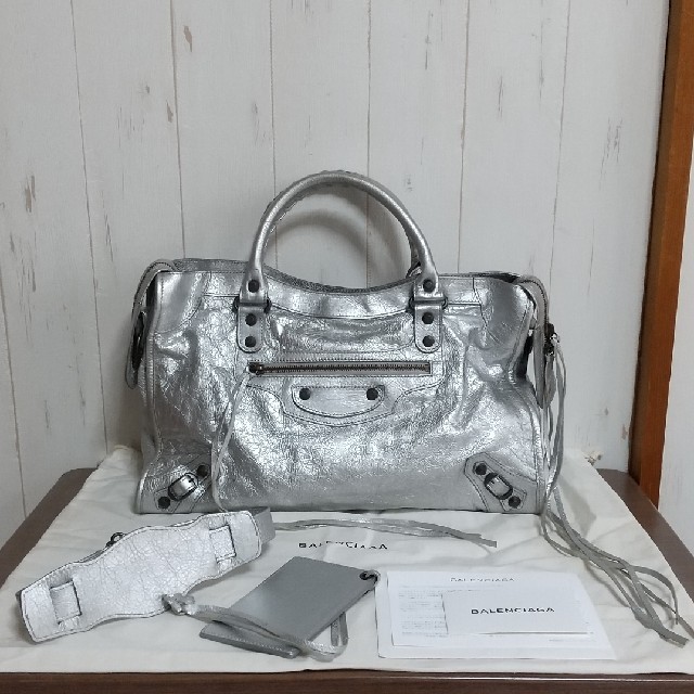 BALENCIAGA BAG(バレンシアガバッグ)の美品*BALENCIAGA バレンシアガ*ショルダー付き ハンドバッグ シルバー レディースのバッグ(ハンドバッグ)の商品写真