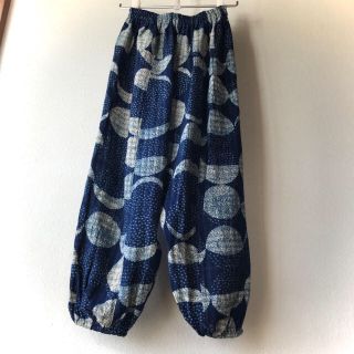 サルエルパンツ 柔らかコットン 藍染め 刺し子柄プリント(サルエルパンツ)