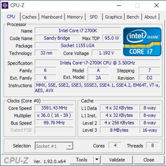 【動作品】Intel CPU Core i7 2700k 1