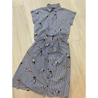 ザラ(ZARA)のZARA セットアップ　鶴　ストライプ(セット/コーデ)