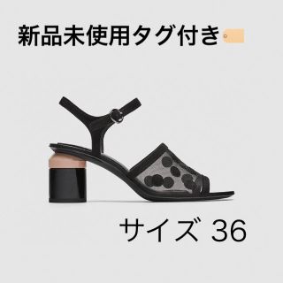 ザラ(ZARA)の【新品・未使用タグ付き】ZARA ドット柄メッシュ地ミッドヒールサンダル (サンダル)