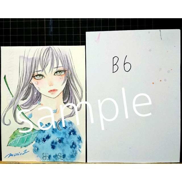 ポストカード プリント《 紫陽花の涙 》オリジナル 原画 水彩画 ポストカード プリント《 紫陽花の涙 》オリジナル 原画 水彩画