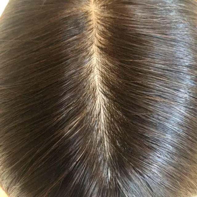 【高級人毛100%】前髪付き引き抜き総手植えヘアピースブラウンレディース