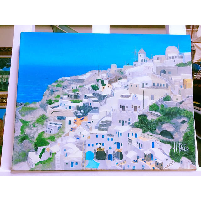 【超安い】 海 建物 風景画 油絵 絵画 インテリア 絵画+タペストリー
