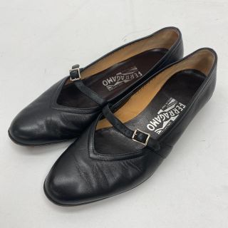 サルヴァトーレフェラガモ(Salvatore Ferragamo)のフェラガモ　ストラップ　フラットシューズ　ブラック　5 1/2(バレエシューズ)