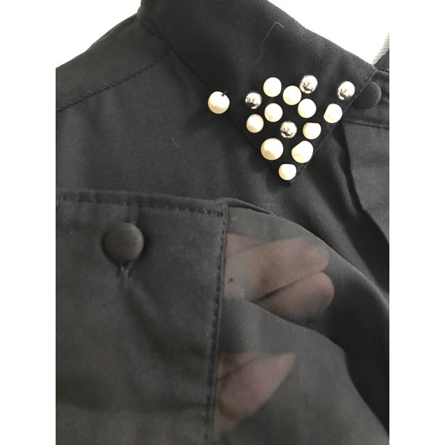 襟ビジュー付きシアーブラウス レディースのトップス(シャツ/ブラウス(長袖/七分))の商品写真