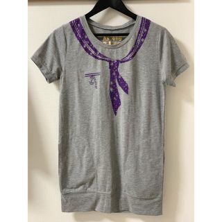 セーラー服風 半袖チュニック Tシャツ カットソー グレー(チュニック)