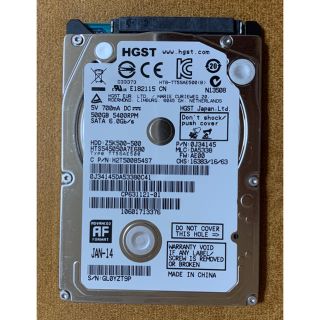 ヒタチ(日立)のSATA 2.5インチHDD 500GB HTS545050A7E680(PCパーツ)