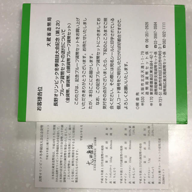 長野オリンピック冬季競技大会(第2次) プルーフ貨幣セット 3