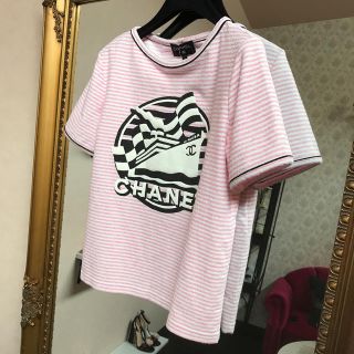 シャネル(CHANEL)のCHANEL シャネル Tシャツ ピンク ストライプ 美品(Tシャツ(半袖/袖なし))