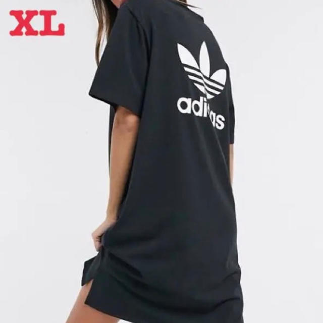 adidas(アディダス)のアディダス オリジナルス トレフォイル Tシャツ ワンピース 黒 XL 新品 レディースのワンピース(ひざ丈ワンピース)の商品写真