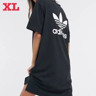 アディダス(adidas)のアディダス オリジナルス トレフォイル Tシャツ ワンピース 黒 XL 新品(ひざ丈ワンピース)