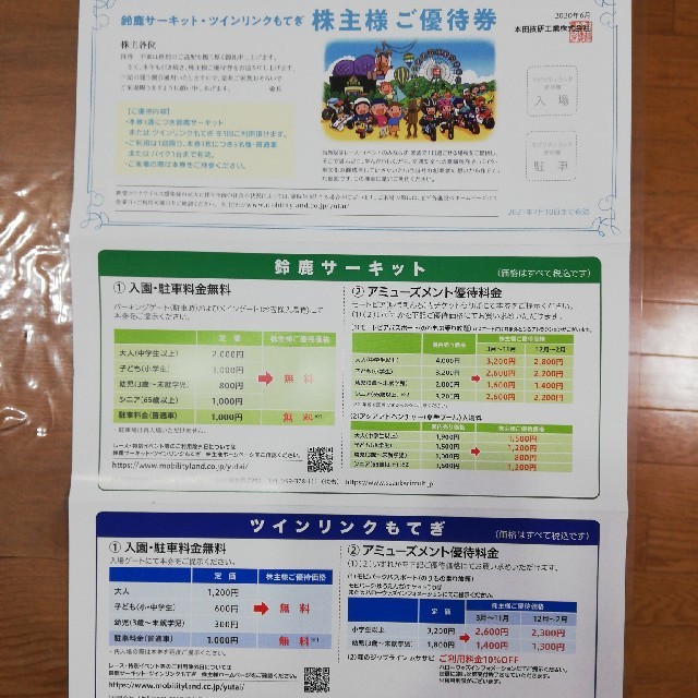 本田技研　株主優待 チケットの施設利用券(遊園地/テーマパーク)の商品写真