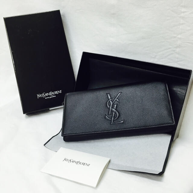 【美品】SAINT LAURENT サンローラン 長財布 ダークネイビー レザー