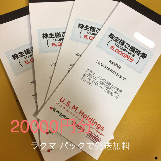 今季特売 ユナイテッドスーパー ＵＳＭＨ株主優待 20000円分 | www