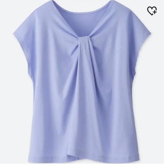 ユニクロ(UNIQLO)のトップス　ユニクロ 2way Vネック レディース 半袖 ブルー M ブラウス(Tシャツ(半袖/袖なし))