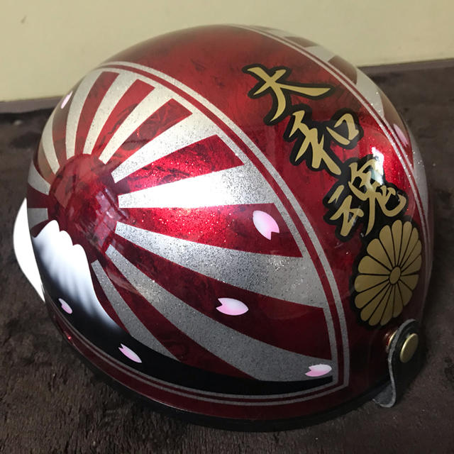 ヘルメット/シールドレッド ラップ塗装 富士日章 コルク半 ヘルメット