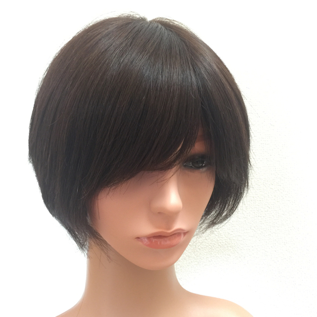 高級レミー人毛100% 分け目も変えれる総手植え医療用 ウィッグショート