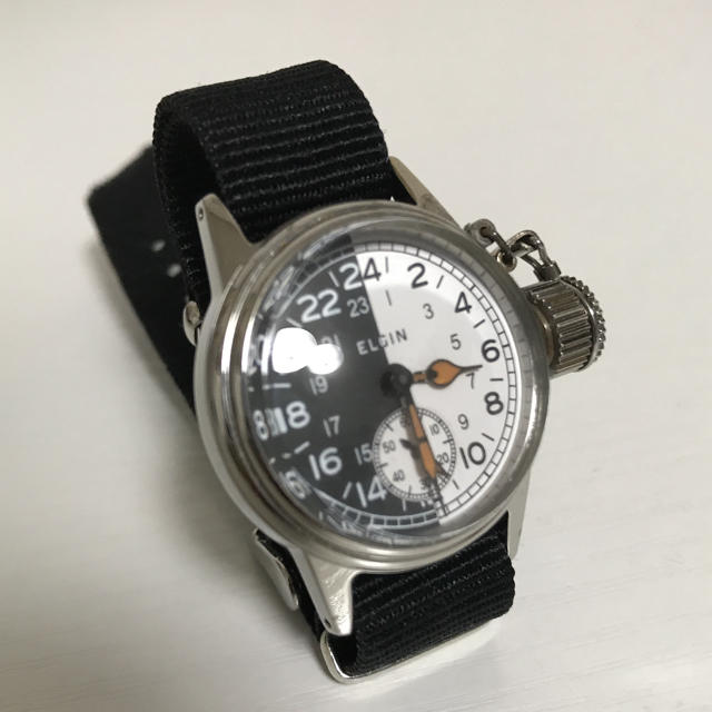 ELGIN(エルジン)のエルジン ELGIN 白黒24時間 リューズガード付き 手巻き軍用　WW2 メンズの時計(腕時計(アナログ))の商品写真