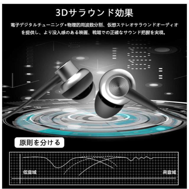 イヤホン カナル イヤホン 高音質 ステレオイヤフォン コンパクト スマホ/家電/カメラのオーディオ機器(ヘッドフォン/イヤフォン)の商品写真