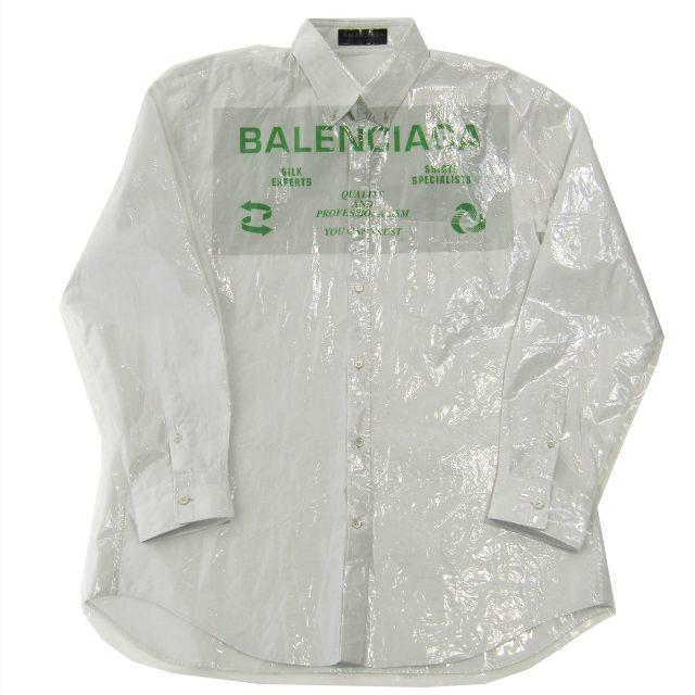 約59ｃｍ裾幅正規品 バレンシアガ ロゴシャツ ビニールコーティング PVC メンズ 白