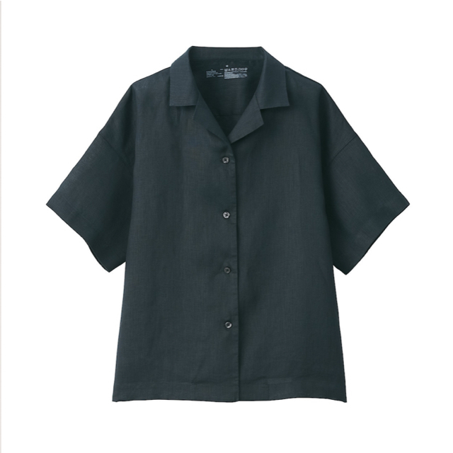 MUJI (無印良品)(ムジルシリョウヒン)の無印良品　オーガニックリネン洗いざらし開襟半袖シャツ　M-L レディースのトップス(シャツ/ブラウス(半袖/袖なし))の商品写真