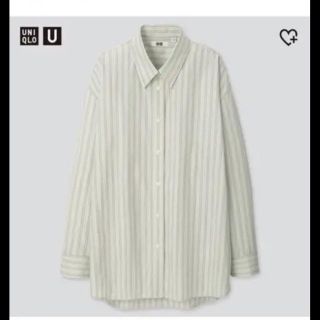 ユニクロ(UNIQLO)のユニクロU ストライプレギュラーカラーシャツ　グリーン　L(シャツ/ブラウス(長袖/七分))