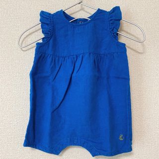 プチバトー(PETIT BATEAU)の【最終値下げ】【新品未使用】プチバトー ブルーリネンショートロンパース 12m(ロンパース)