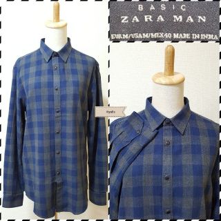 ザラ(ZARA)のZARA MAN★ヴィンテージ★チェック柄★ライトネルシャツ★長袖シャツ★青★灰(シャツ)