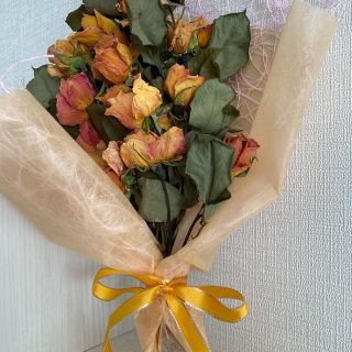 オレンジ薔薇花束(ドライフラワー)