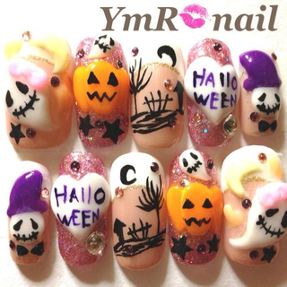 ハロウィンネイル♡かぼちゃオバケ* コスメ/美容のネイル(つけ爪/ネイルチップ)の商品写真