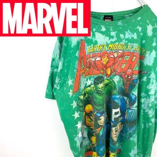 マーベル(MARVEL)のUS古着【マーベル】アベンジャーズ Tシャツ グリーン ブリーチ(Tシャツ/カットソー(半袖/袖なし))