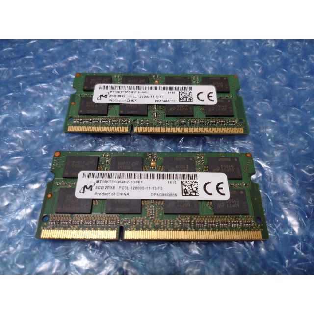 ラップトップ用DDR3Lメモリ 8GB x 2枚 PC3L-12800S