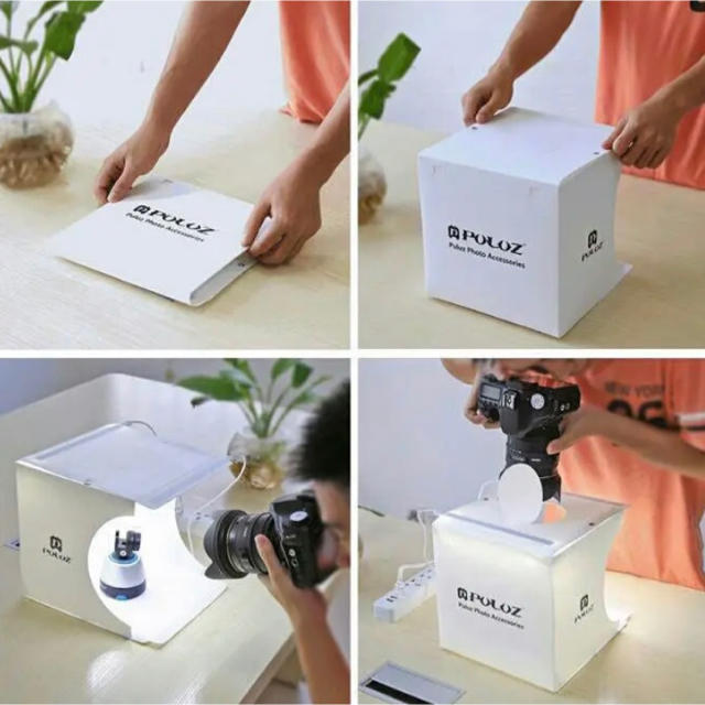小型撮影ボックス 【LEDライト付き・折りたたみ式】 スマホ/家電/カメラのカメラ(ストロボ/照明)の商品写真