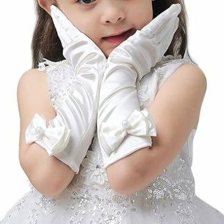 女の子子供用サテンロンググローブ手袋白ホワイト結婚式発表会姫コスプレ(手袋)