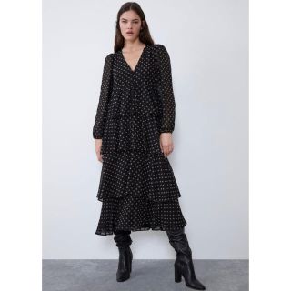 ザラ(ZARA)の新品☆ZARA ザラ ドット柄フリルワンピース(ロングワンピース/マキシワンピース)