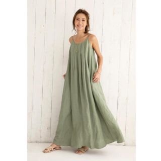 アリシアスタン(ALEXIA STAM)のALEXIASTAM Linen Summer Maxi Dress カーキ(ロングワンピース/マキシワンピース)