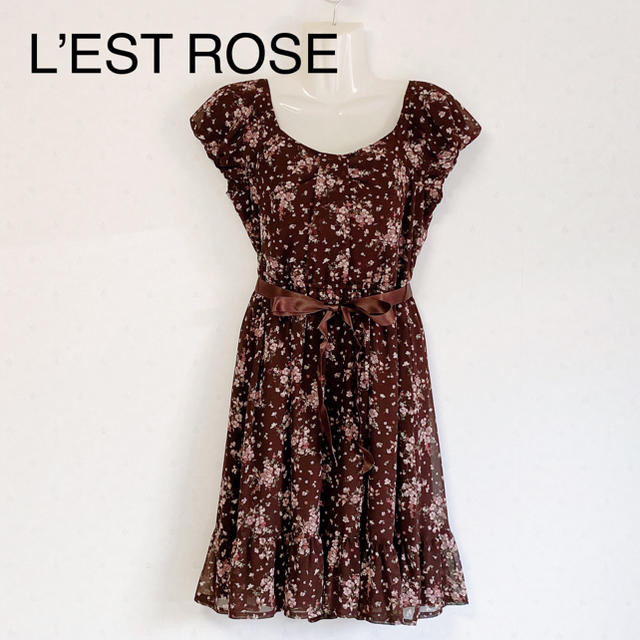 L'EST ROSE(レストローズ)のL’EST ROSE ブラウン花柄ワンピース レディースのワンピース(ひざ丈ワンピース)の商品写真