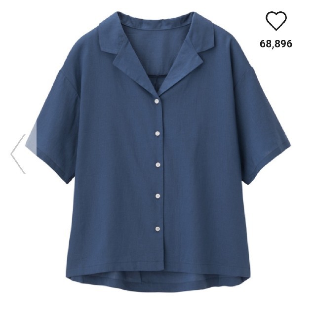 GU(ジーユー)の新品未使用【L】GU/リネンブレンドオープンカラーシャツ(5分袖)/ブルー レディースのトップス(シャツ/ブラウス(半袖/袖なし))の商品写真