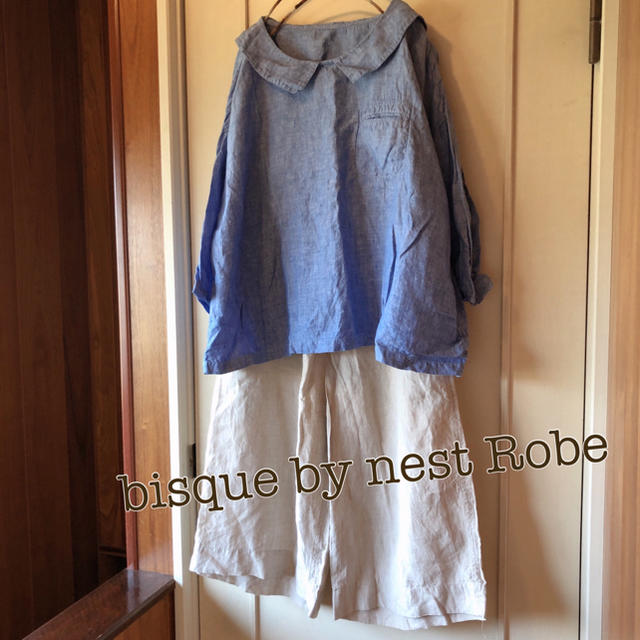 bisque by nest Robe(ビスクバイネストローブ)のbisque by nest Robe リネンシャンブレーセーラーブラウス レディースのトップス(シャツ/ブラウス(半袖/袖なし))の商品写真