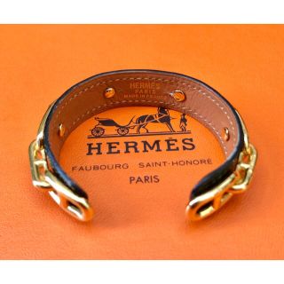 【美品】HERMES バングル/ブレスレット 　ゴールド×ダークグリーンレザー